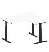 Sitz-Steh-Schreibtisch Jumbo Multi M, elektrisch höhenverstellbar, 65-130cm (H), 180x160cm (BxT), L-Form, weiß / schwarz