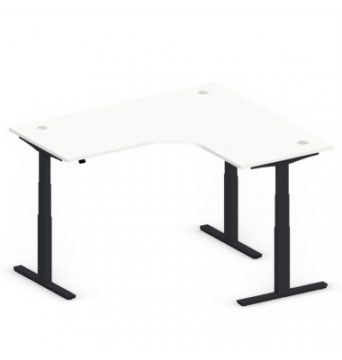 Sitz-Steh-Schreibtisch Jumbo Multi M, elektrisch h&ouml;henverstellbar, 65-130cm (H), 180x160cm (BxT), L-Form, wei&szlig; / schwarz
