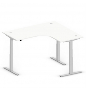 Sitz-Steh-Schreibtisch Jumbo Multi M Pro, elektrisch höhenverstellbar, 65-130cm (H), 180x160cm (BxT), L-Form, weiß / silber