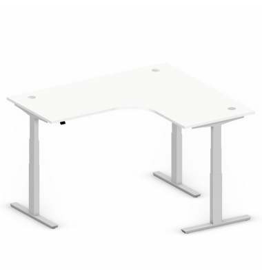 Sitz-Steh-Schreibtisch Jumbo Multi M Pro, elektrisch höhenverstellbar, 65-130cm (H), 180x160cm (BxT), L-Form, weiß / silber