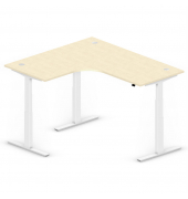 Sitz-Steh-Schreibtisch Jumbo Multi M, elektrisch höhenverstellbar, 65-130cm (H), 180x160cm (BxT), L-Form, ahorn / weiß