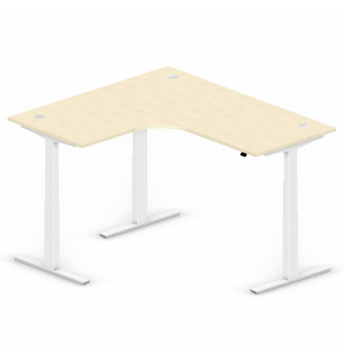 Sitz-Steh-Schreibtisch Jumbo Multi M, elektrisch h&ouml;henverstellbar, 65-130cm (H), 180x160cm (BxT), L-Form, ahorn / wei&szlig;