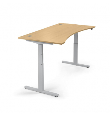 Sitz-Steh-Schreibtisch Cockpit MULTI M pro, elektrisch h&ouml;henverstellbar, 65-130cm (H), 200x90cm (BxT), Cockpitform, buche / silb