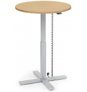 Sitz-Steh-Schreibtisch MODUL Monos&auml;ule, elektrisch h&ouml;henverstellbar, 71,5-120,5cm (H), 80x80cm (BxT), rund, buche / silber