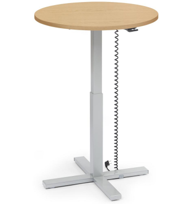 Sitz-Steh-Schreibtisch MODUL Monos&auml;ule, elektrisch h&ouml;henverstellbar, 71,5-120,5cm (H), 80x80cm (BxT), rund, buche / silber