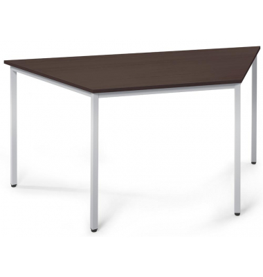 Konferenztisch MODUL, 72,8cm (H), 160x69cm (BxT), 3 Personen, Trapezform, nussbaum dunkel / silber