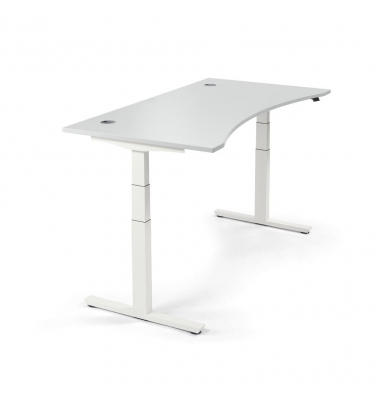 Sitz-Steh-Schreibtisch Cockpit MULTI M pro, elektrisch h&ouml;henverstellbar, 65-130cm (H), 180x90cm (BxT), Cockpitform, lichtgrau / 
