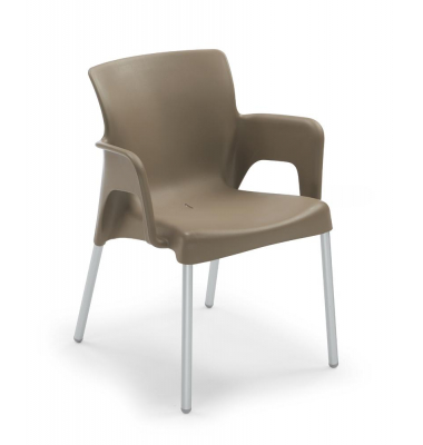 Schalenstuhl IBIZA, hellbraun / silber, mit Armlehnen, 4-Fuß-Gestell
