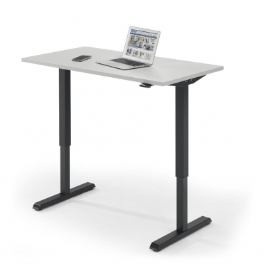 Sitz-Steh-Schreibtisch, elektrisch höhenverstellbar, 71,5-120,5cm (H), 120x65cm (BxT), rechteckig, lichtgrau / schwarz