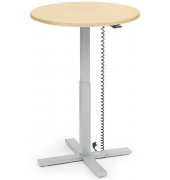 Sitz-Steh-Schreibtisch MODUL Monos&auml;ule, elektrisch h&ouml;henverstellbar, 71,5-120,5cm (H), 80x80cm (BxT), rund, ahorn / silber