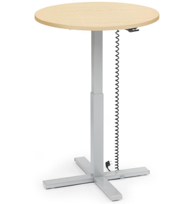 Sitz-Steh-Schreibtisch MODUL Monosäule, elektrisch höhenverstellbar, 71,5-120,5cm (H), 80x80cm (BxT), rund, ahorn / silber