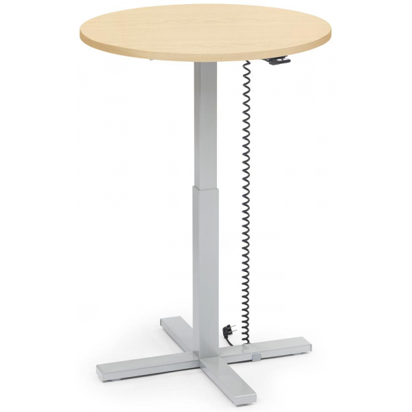 4255704311877 - Sitz-Steh-Schreibtisch MODUL Monosäule 294734 elektrisch höhenverstellbar 65-130cm (H) 80x80cm (BxT) rund ahorn   silber 42
