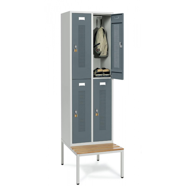 4255704311921 - Doppelstöckiger Spind SYSTEM SP1 mit Sitzbank 4255704311921 Deskin