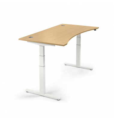Sitz-Steh-Schreibtisch Cockpit MULTI M pro, elektrisch h&ouml;henverstellbar, 65-130cm (H), 180x90cm (BxT), Cockpitform, buche / wei&szlig;