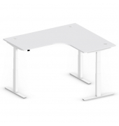 Sitz-Steh-Schreibtisch Jumbo Multi M, elektrisch höhenverstellbar, 65-130cm (H), 180x160cm (BxT), L-Form, lichtgrau / weiß