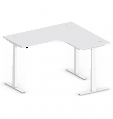 Sitz-Steh-Schreibtisch Jumbo Multi M, elektrisch h&ouml;henverstellbar, 65-130cm (H), 180x160cm (BxT), L-Form, lichtgrau / wei&szlig;