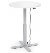 Sitz-Steh-Schreibtisch MODUL Monos&auml;ule, elektrisch h&ouml;henverstellbar, 71,5-120,5cm (H), 80x80cm (BxT), rund, wei&szlig; / silber