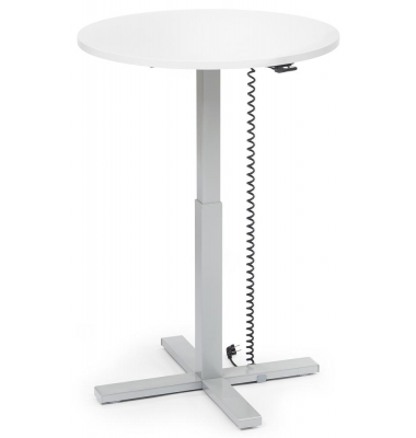 Sitz-Steh-Schreibtisch MODUL Monos&auml;ule, elektrisch h&ouml;henverstellbar, 71,5-120,5cm (H), 80x80cm (BxT), rund, wei&szlig; / silber