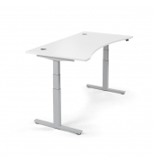 Sitz-Steh-Schreibtisch Cockpit MULTI M, elektrisch höhenverstellbar, 65-130cm (H), 200x90cm (BxT), Cockpitform, weiß / silber