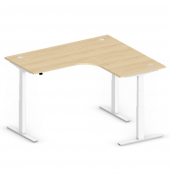 Sitz-Steh-Schreibtisch Jumbo Multi M, elektrisch höhenverstellbar, 65-130cm (H), 180x160cm (BxT), L-Form, buche / weiß