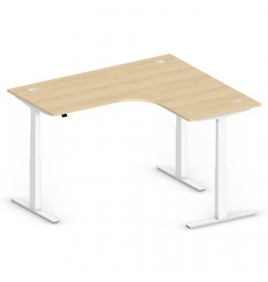 Sitz-Steh-Schreibtisch Jumbo Multi M, elektrisch höhenverstellbar, 65-130cm (H), 180x160cm (BxT), L-Form, buche / weiß