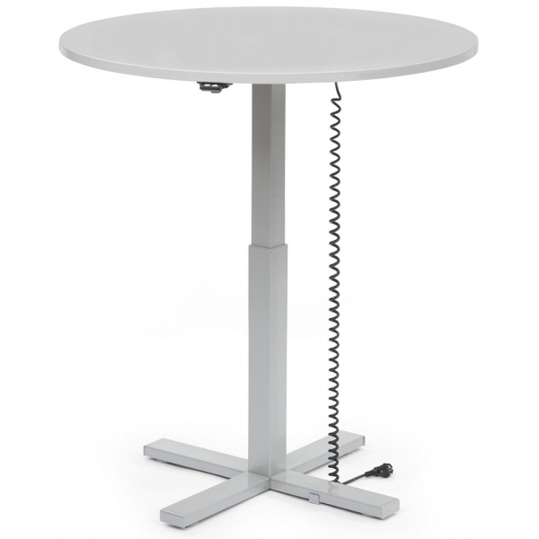 4255704313109 - Sitz-Steh-Schreibtisch MODUL Monosäule 294744 elektrisch höhenverstellbar 65-130cm (H) 100x80cm (BxT) rund lichtgrau   silb