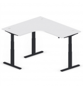Sitz-Steh-Schreibtisch Jumbo Multi M, elektrisch höhenverstellbar, 65-130cm (H), 180x160cm (BxT), L-Form, lichtgrau / schwarz