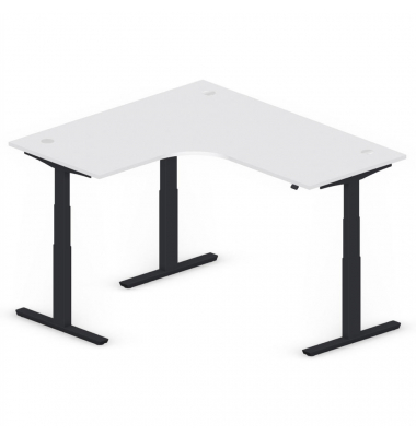 Sitz-Steh-Schreibtisch Jumbo Multi M, elektrisch h&ouml;henverstellbar, 65-130cm (H), 180x160cm (BxT), L-Form, lichtgrau / schwarz