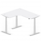 Sitz-Steh-Schreibtisch Jumbo Multi M Pro, elektrisch höhenverstellbar, 65-130cm (H), 180x160cm (BxT), L-Form, lichtgrau / silber