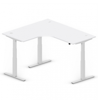 Sitz-Steh-Schreibtisch Jumbo Multi M Pro, elektrisch höhenverstellbar, 65-130cm (H), 180x160cm (BxT), L-Form, lichtgrau / silber