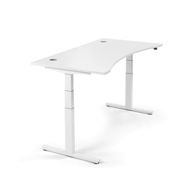 Sitz-Steh-Schreibtisch Cockpit MULTI M pro, elektrisch h&ouml;henverstellbar, 65-130cm (H), 180x90cm (BxT), Cockpitform, wei&szlig; / wei&szlig;