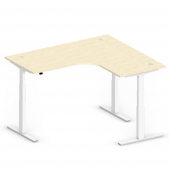 Sitz-Steh-Schreibtisch Jumbo Multi M, elektrisch höhenverstellbar, 65-130cm (H), 180x160cm (BxT), L-Form, ahorn / weiß