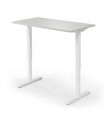 Sitz-Steh-Schreibtisch, elektrisch höhenverstellbar, 71,5-120,5cm (H), 120x65cm (BxT), rechteckig, lichtgrau / weiß