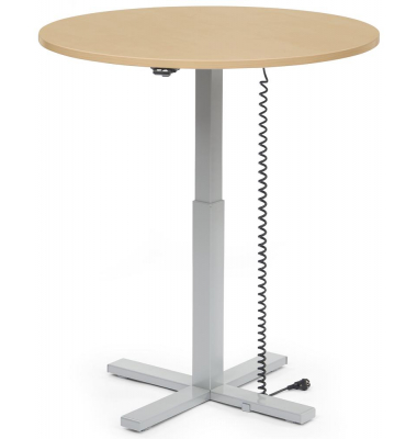 Sitz-Steh-Schreibtisch MODUL Monos&auml;ule, elektrisch h&ouml;henverstellbar, 71,5-120,5cm (H), 100x80cm (BxT), rund, buche / silber