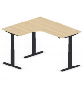 Sitz-Steh-Schreibtisch Jumbo Multi M, elektrisch höhenverstellbar, 65-130cm (H), 180x160cm (BxT), L-Form, buche / schwarz