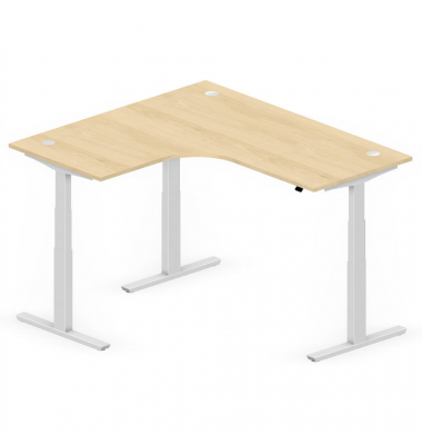 Sitz-Steh-Schreibtisch Jumbo Multi M, elektrisch h&ouml;henverstellbar, 65-130cm (H), 180x160cm (BxT), L-Form, buche / silber