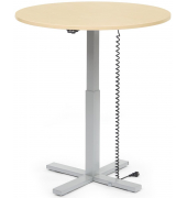 Sitz-Steh-Schreibtisch MODUL Monos&auml;ule, elektrisch h&ouml;henverstellbar, 71,5-120,5cm (H), 100x80cm (BxT), rund, ahorn / silber