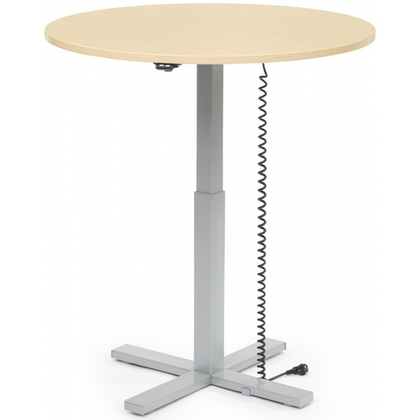 4255704314526 - Sitz-Steh-Schreibtisch MODUL Monosäule 294746 elektrisch höhenverstellbar 65-130cm (H) 100x80cm (BxT) rund ahorn   silber 4