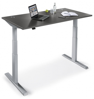 Sitz-Steh-Schreibtisch Comfort EVO, elektrisch h&ouml;henverstellbar, 64-130cm (H), 200x80cm (BxT), rechteckig, anthrazit / silber