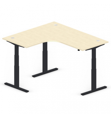 Sitz-Steh-Schreibtisch Jumbo Multi M, elektrisch h&ouml;henverstellbar, 65-130cm (H), 180x160cm (BxT), L-Form, ahorn / schwarz