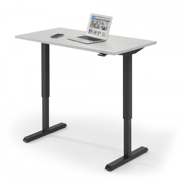 4255704314670 - Sitz-Steh-Schreibtisch 330486 elektrisch höhenverstellbar  mmx650mm (BxT) rechteckig lichtgrau   Schwarz 4255704314670 DESKI
