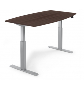 Sitz-Steh-Besprechungstisch 332166, elektrisch höhenverstellbar 71,5-120,5cm (H), 200x100cm (BxT), 8 Personen, Tonnenform, nussbaum dunkel / silber