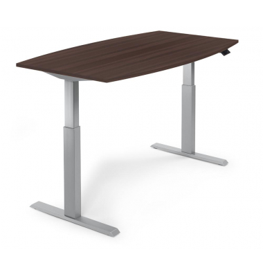 Sitz-Steh-Besprechungstisch, elektrisch h&ouml;henverstellbar 71,5-120,5cm (H), 200x100cm (BxT), 8 Personen, Tonnenform, nussbaum dun