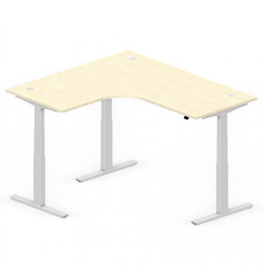 Sitz-Steh-Schreibtisch Jumbo Multi M, elektrisch h&ouml;henverstellbar, 65-130cm (H), 180x160cm (BxT), L-Form, ahorn / silber