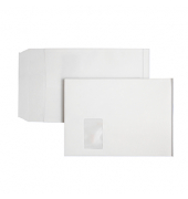 Faltentaschen Posthorn 00014066, C4, mit Fenster, haftklebend, 20mm-Falte, 120g, weiß