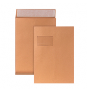 Faltentaschen Posthorn 00014067, C4, mit Fenster, 20mm-Falte, haftklebend, 140g, braun