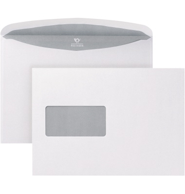 Versandtaschen Posthorn Trapez 02540148, lange Seite offen, C5, mit Fenster, nassklebend, 80g, weiß