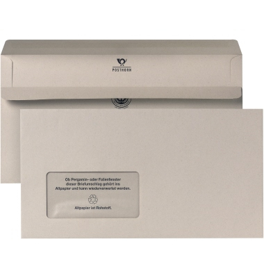 Briefumschlag Posthorn 02239481, Kompakt, mit Fenster, selbstklebend, 80g, grau