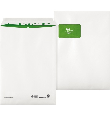 Versandtaschen beECO 05470161, C4, mit Fenster, haftklebend, 100g, weiß