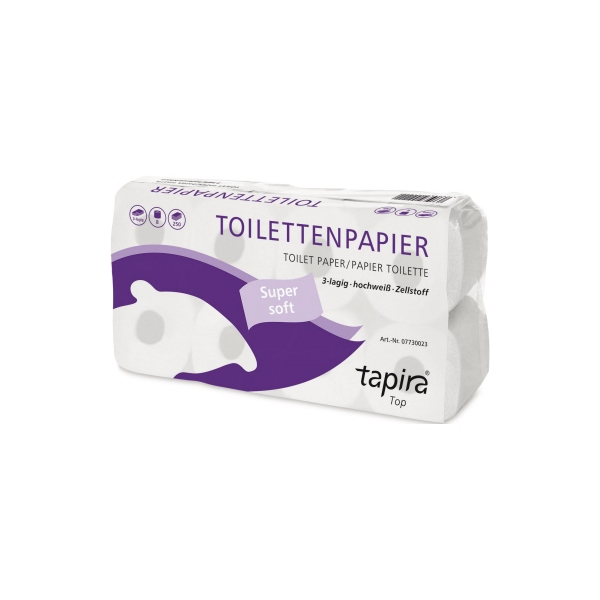 Tapira Toilettenpapier Top 71611, 3-lagig, hochweiß, 250 Blatt / Rolle, 4260339551154 Tapira 9 Paket